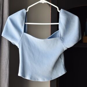 H&M Sky Blue Ribbed Blouse